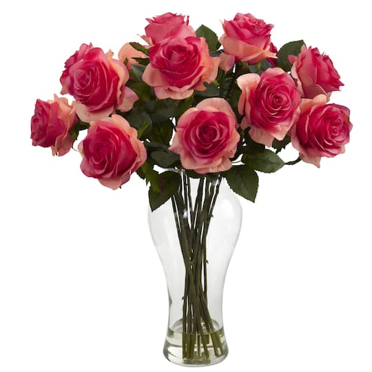 18&#x22; Blooming Dark Pink Roses in Decorative Vase